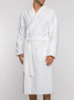 Peignoir en coton blanc uni avec une coupe droite et un col cache-coeur