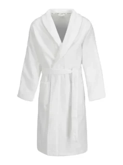 Peignoir en coton blanc uni avec une coupe droite et un col cache-coeur