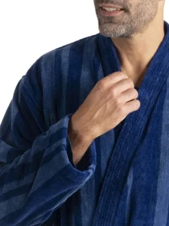 Peignoir en coton marine à rayures pourvu d'une coupe droite