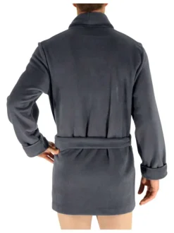 Peignoir gris anthracite mi-long avec ceinture et poche à logo brodé à manches longues