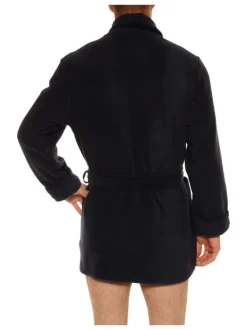 Peignoir marine uni avec une coupe droite et un col châle