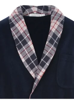 Peignoir marine uni avec une coupe droite et une ceinture à la taille