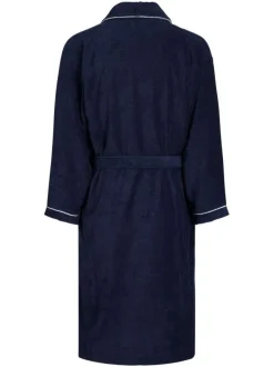 Peignoir marine uni en coton avec une coupe droite et une ceinture