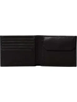 Petit portefeuille en cuir noir bi-matière avec de nombreux rangements