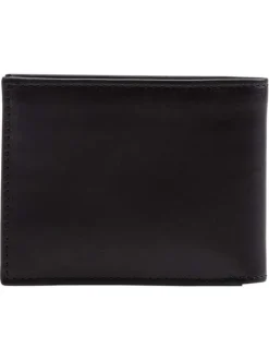 Petit portefeuille en cuir noir uni format italien avec le logo embossé