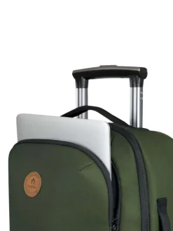 Petite valise à roulettes XS kaki unie avec des bretelles au dos