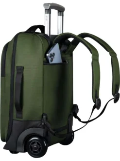Petite valise à roulettes XS kaki unie avec des bretelles au dos