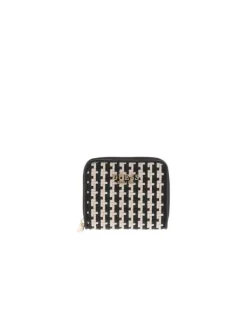 Petit porte-monnaie bicolore uni tressé et fermé par un zip doré