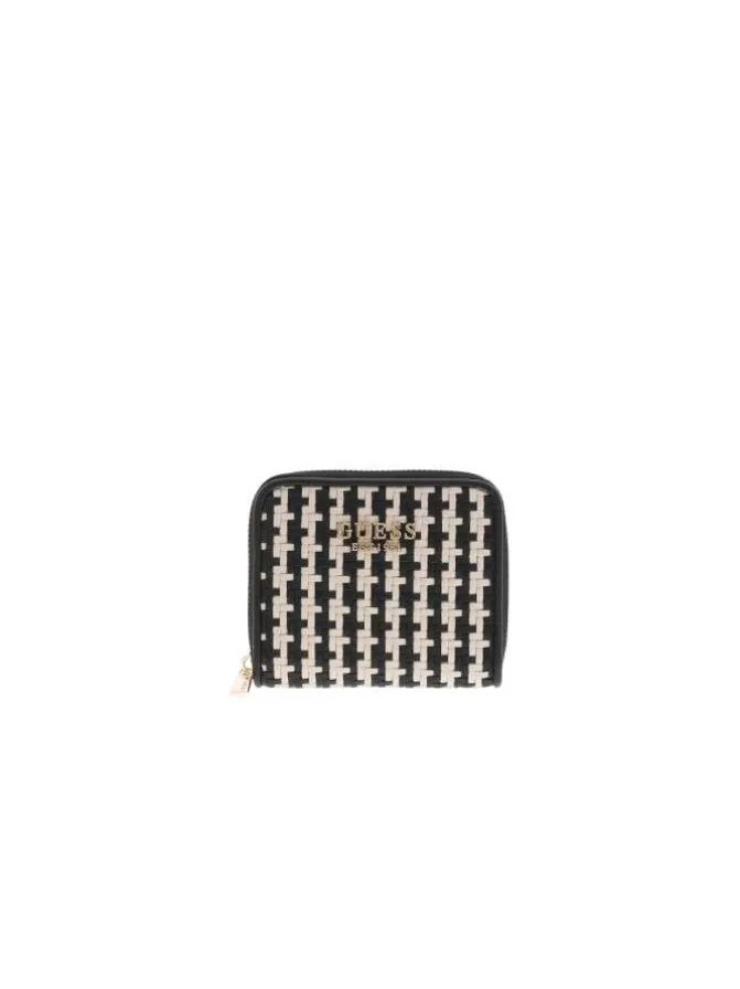 Petit porte-monnaie bicolore uni tressé et fermé par un zip doré