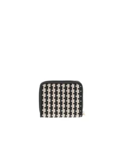 Petit porte-monnaie bicolore uni tressé et fermé par un zip doré