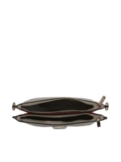 Petit sac à bandoulière écru uni avec un aspect grainé et deux poches zippées