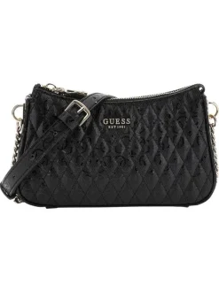 Petit sac à bandoulière noir matelassé à imprimé monogrammes vernis