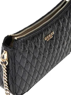 Petit sac à bandoulière noir matelassé à imprimé monogrammes vernis