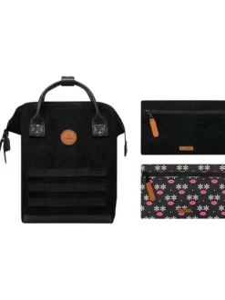 Petit sac à dos noir en velours côtelé avec zip et pochettes interchangeables