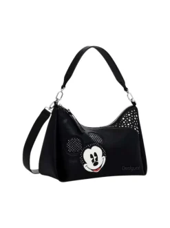 Petit sac porté épaule noir à strass et clous avec un patch Mickey à l'avant
