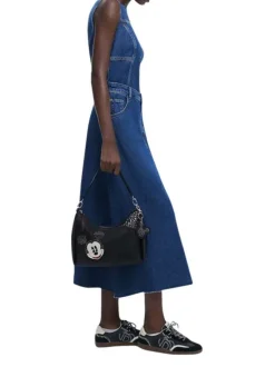 Petit sac porté épaule noir à strass et clous avec un patch Mickey à l'avant