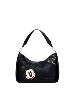 Petit sac porté épaule noir à strass et clous avec un patch Mickey à l'avant