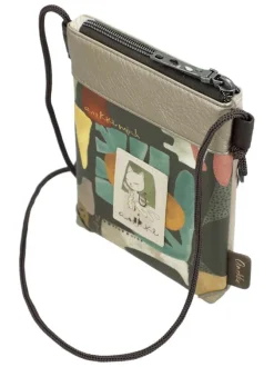 Pochette beige avec des imprimés et bandoulière en cordon tressé