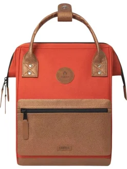 Pochette camel unie texturée avec fermeture zippée noire à l'avant