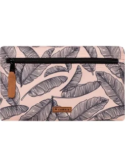 Pochette écrue à imprimé végétal bleu marine, patch et zip noir