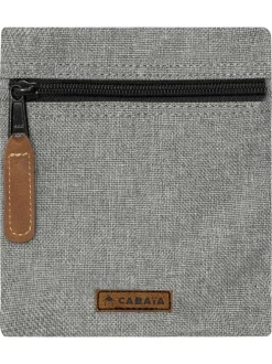 Pochette gris clair unie avec fermeture zippée noire et patch