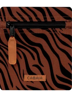 Pochette marron ornée d'un motif zébré avec une fermeture zippée