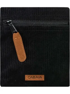 Pochette noire unie en velours côtelé avec fermeture à zip ton sur ton