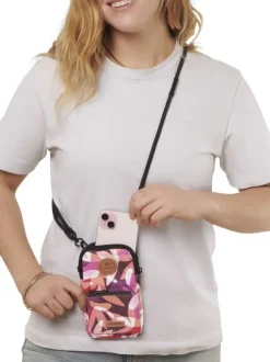 Pochette rose à bandoulière amovible pour téléphone ornée d'un motif floral