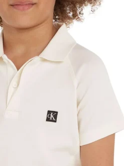 Polo en coton biologique mélangé blanc avec coupe regular fit et col boutonné