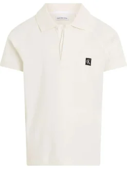 Polo en coton biologique mélangé blanc avec coupe regular fit et col boutonné