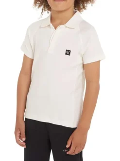 Polo en coton biologique mélangé blanc avec coupe regular fit et col boutonné