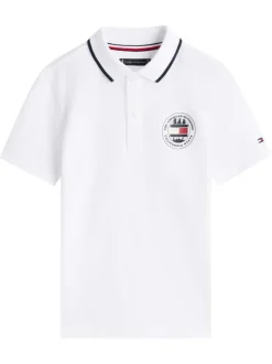 Polo en coton blanc à coupe droite pourvu d'un col à revers boutonné