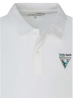 Polo en coton blanc à coupe ajustée pourvu d'un col boutonné