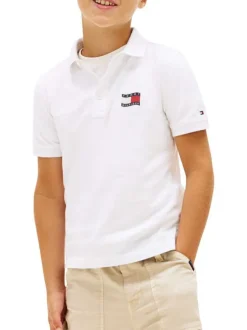 Polo en coton blanc à coupe droite pourvu d'un col à revers boutonné