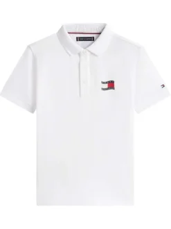 Polo en coton blanc à coupe droite pourvu d'un col à revers boutonné