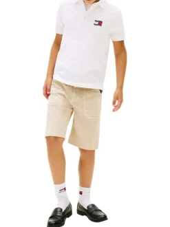 Polo en coton blanc à coupe droite pourvu d'un col à revers boutonné