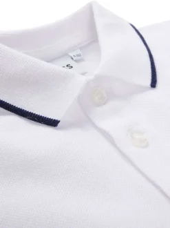 Polo en coton blanc en maille piquée à coupe droite avec logo bleu marine