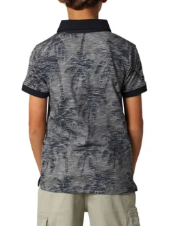 Polo en coton bleu marine rayé à imprimé palmiers avec une coupe droite