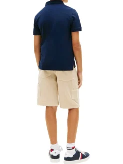 Polo en coton marine à coupe droite pourvu d'un col à revers boutonné