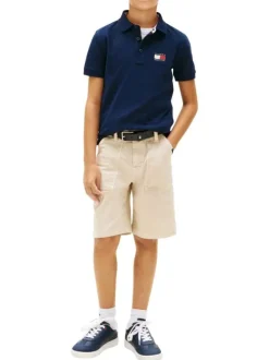 Polo en coton marine à coupe droite pourvu d'un col à revers boutonné