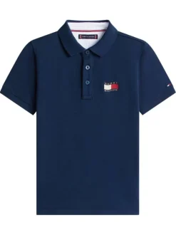 Polo en coton marine à coupe droite pourvu d'un col à revers boutonné