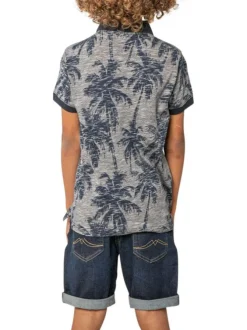 Polo en coton marine à motifs pourvu de manches courtes et d'une coupe droite