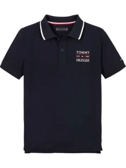 Polo en coton marine uni avec une coupe droite et un col français