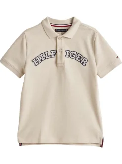 Polo en coton régénératif beige à imprimé, coupe droite et col polo