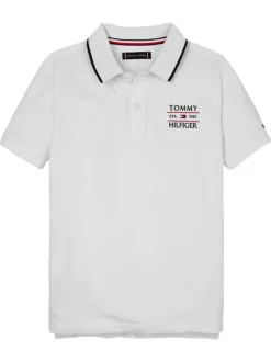 Polo en coton régénératif blanc uni à coupe droite et col polo avec liseré noir