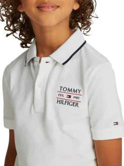 Polo en coton régénératif blanc uni à coupe droite et col polo avec liseré noir