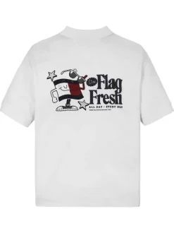 Polo en coton régénératif blanc imprimé au dos, coupe droite et col polo