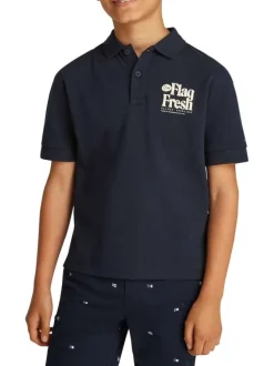 Polo en coton régénératif marine à imprimé avec une coupe droite et boutons