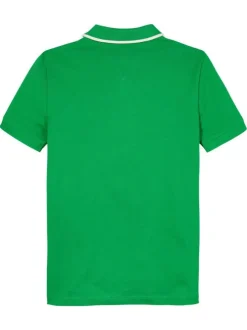 Polo en coton régénératif vert uni à coupe droite, col polo et marque