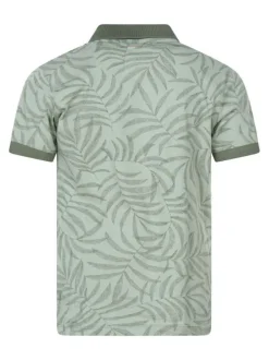 Polo en coton vert à motifs avec une coupe droite et des revers en bord-côte
